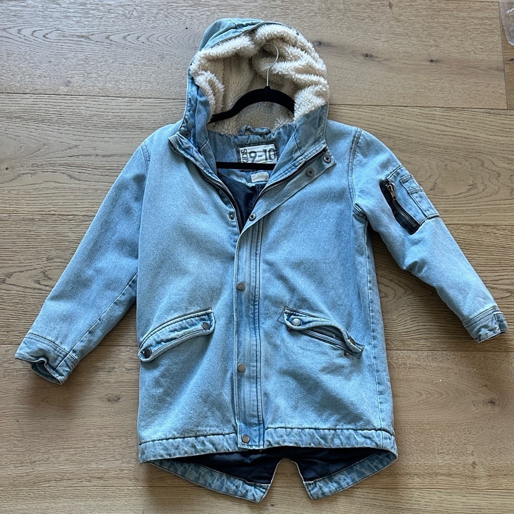 Cotton on Kids Blue Denim Jacket with Hood 9/10Y